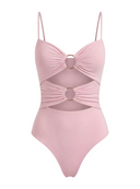 Body Lia Dusty Rose z wycięciami i dwoma złotymi kółkami na białym tle