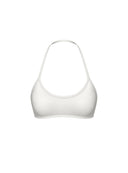 Kremowy top sportowy Bra Run Vanilla Cream z dekoltem halter na białym tle