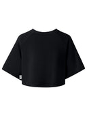 Tył czarnego T-shirtu crop After Class z widocznym raglanowym cięciem ramion