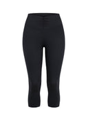 Czarne legginsy 3/4 Oldschool z pionowym marszczeniem w pasie na białym tle