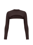 Brązowy longsleeve Comfy Choco o kroju bolerka z otworami na kciuki