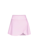 Jasnoróżowa spódnica mini Skirt Glow z kopertowym panelem, na białym tle
