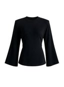 Taliowany longsleeve Suri Black z okrągłym dekoltem i rozkloszowanymi rękawami