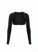 Bolerko sportowe Bolero Deep Black z długimi rękawami i wycięciem, na białym tle